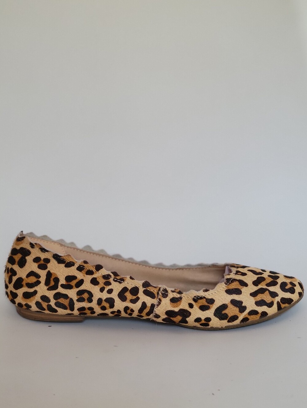 Audrey Brooke "Winny" Leopard Print Calf Hair Ballet Flats - Tan/Black